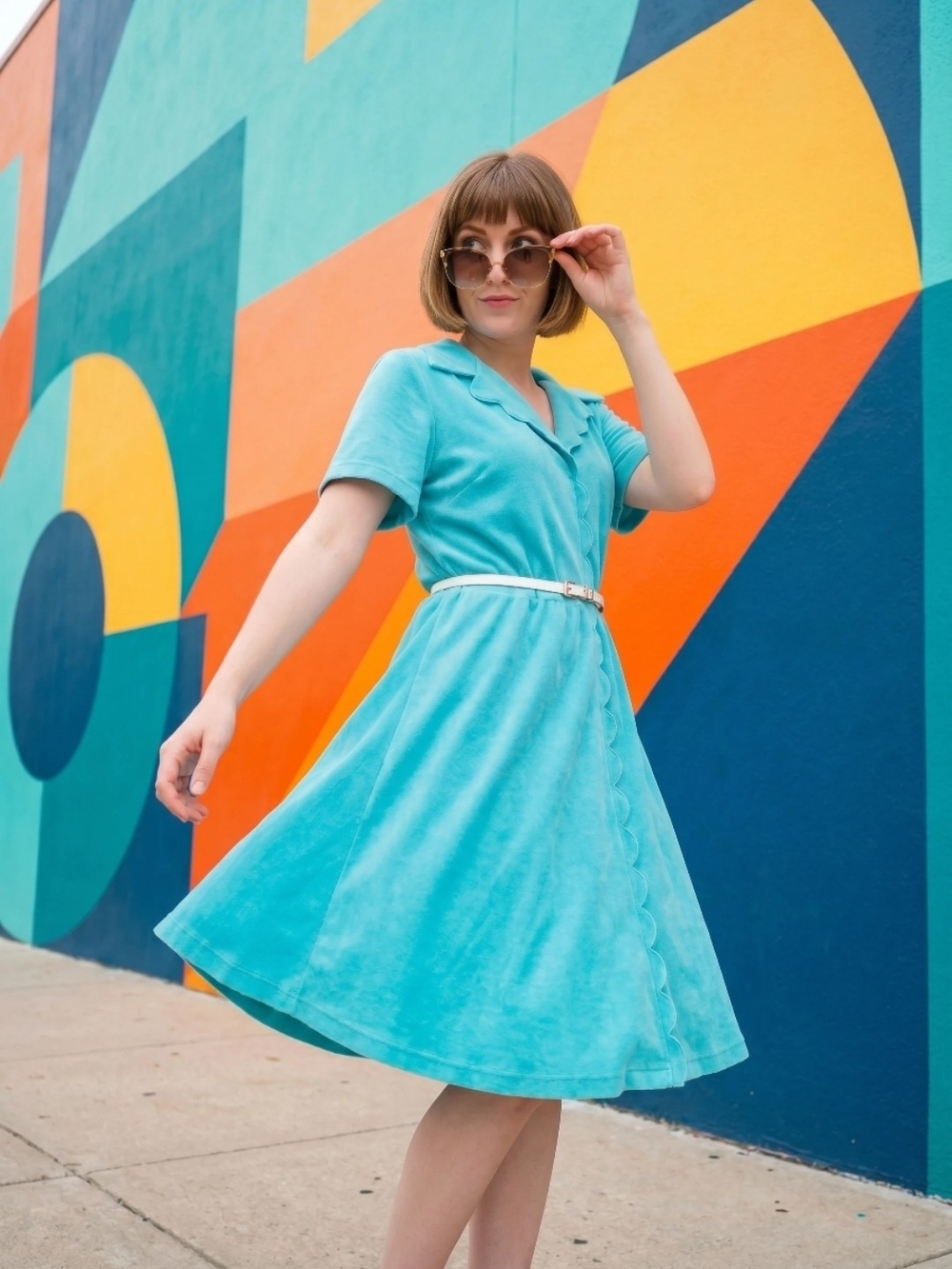 MODCLOTH MYRTLEWOOD OF CALIFORNIA TEAL SCALLOP NECKLINE DRESS SZ 2X